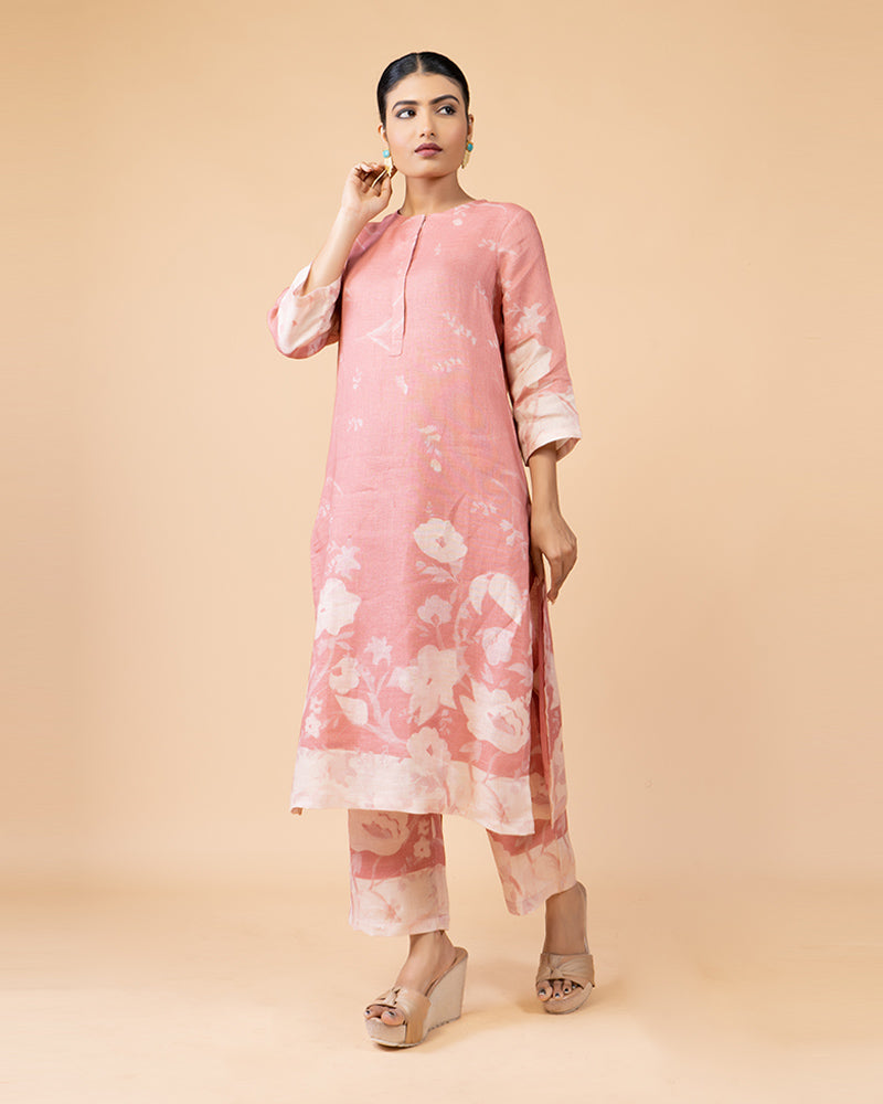 Floral Print Pink Kurta with Matching Pants