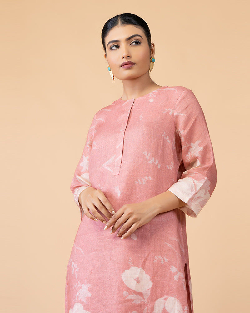 Floral Print Pink Kurta with Matching Pants