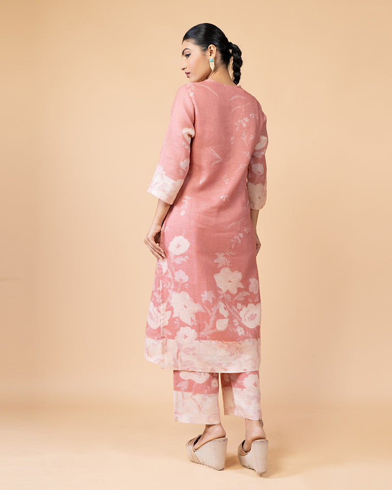 Floral Print Pink Kurta with Matching Pants