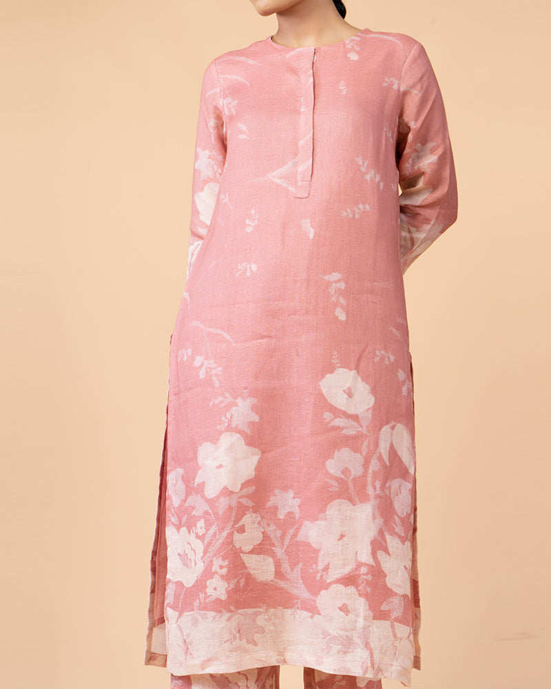 Floral Print Pink Kurta with Matching Pants