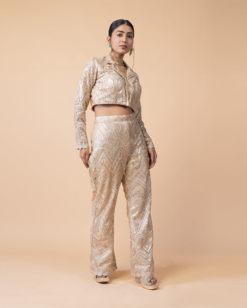 Golden Crop Top with Pants