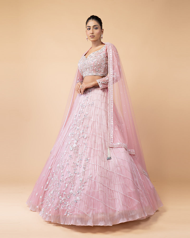 Graceful Light Pink Floral Embroidered Lehenga Set for Weddings and Festive Celebrations