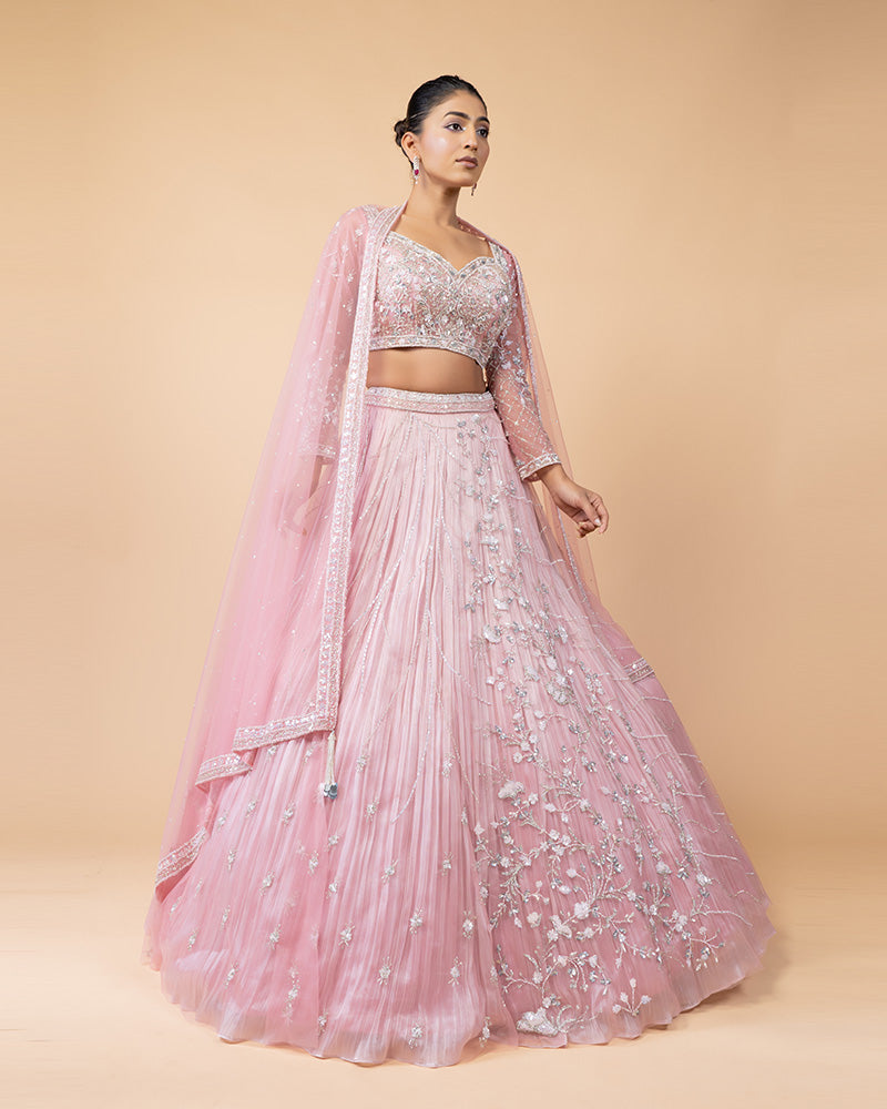 Graceful Light Pink Floral Embroidered Lehenga Set for Weddings and Festive Celebrations