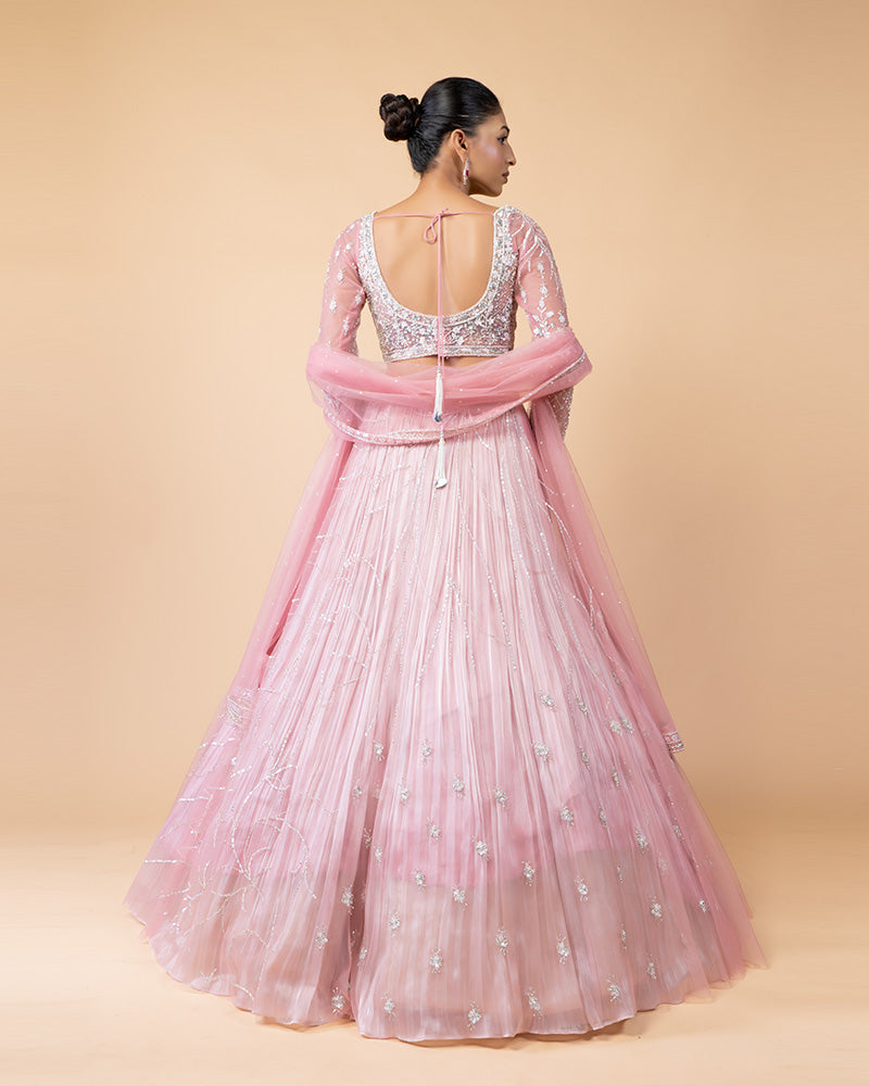 Graceful Light Pink Floral Embroidered Lehenga Set for Weddings and Festive Celebrations