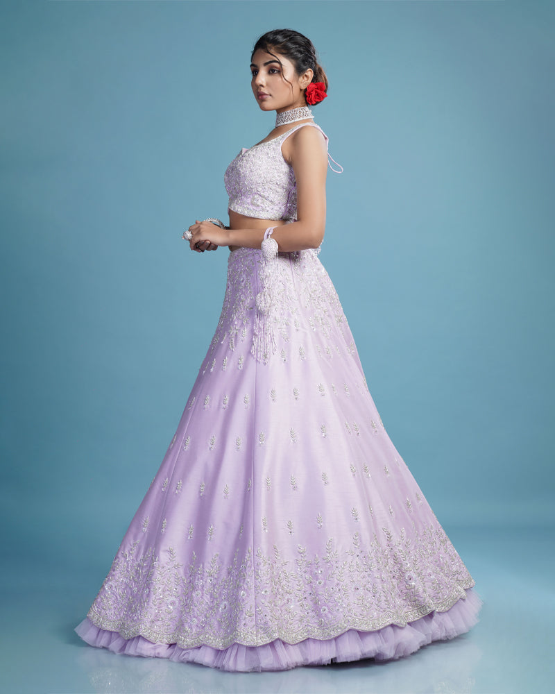 Lilac Shade Bridesmaid Layered Lehenga Choli in Crepe Silk
