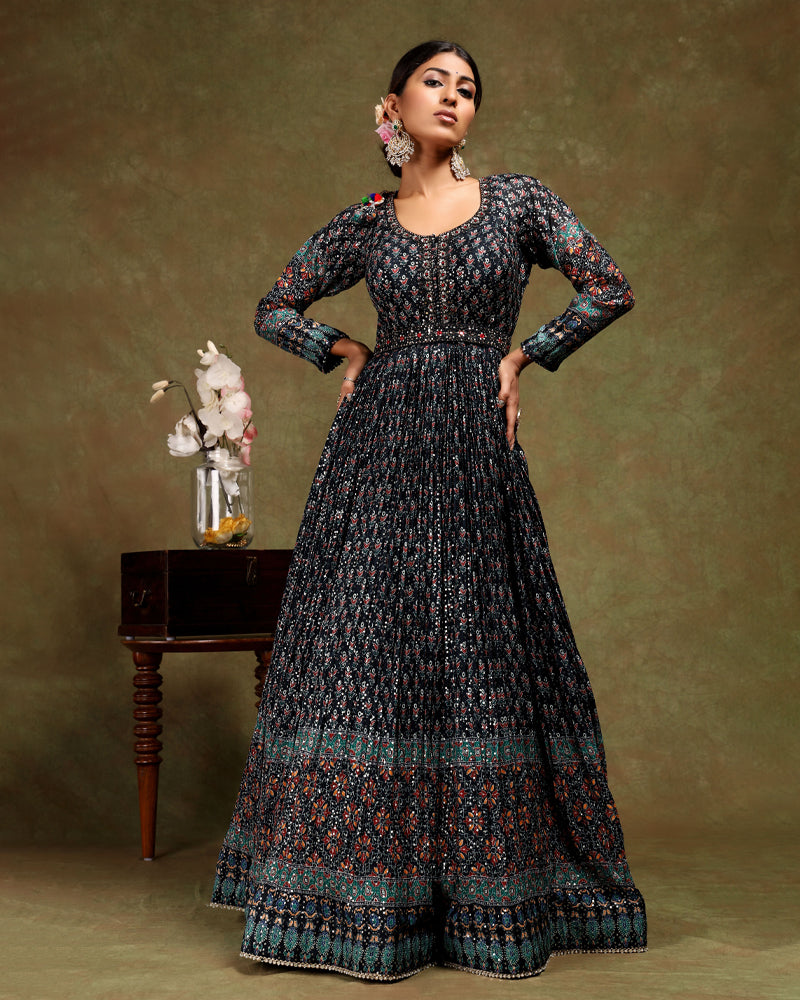 Black Floor length Anarkali Set with Dupatta in Net – AJRAMAR FASHIONS ...