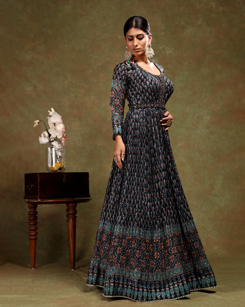 Black Floor length Anarkali Set with Dupatta in Net – AJRAMAR FASHIONS ...