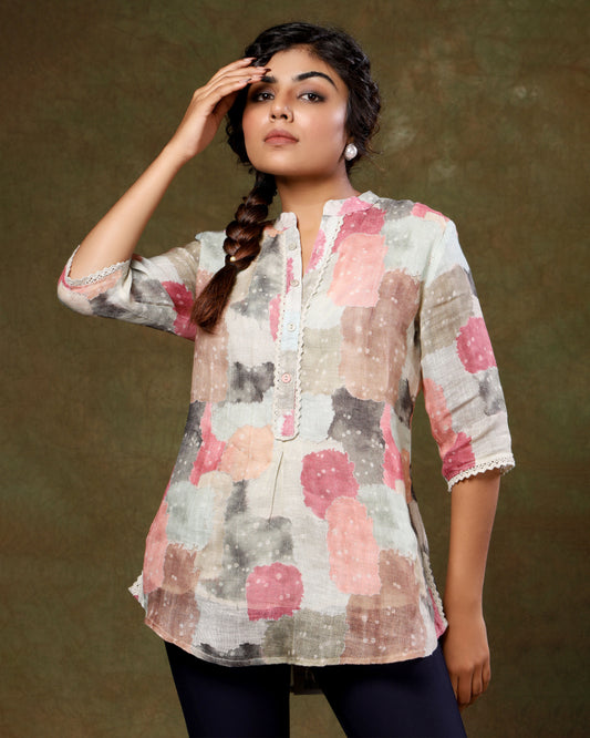 White Printed Tunic Top in Cotton