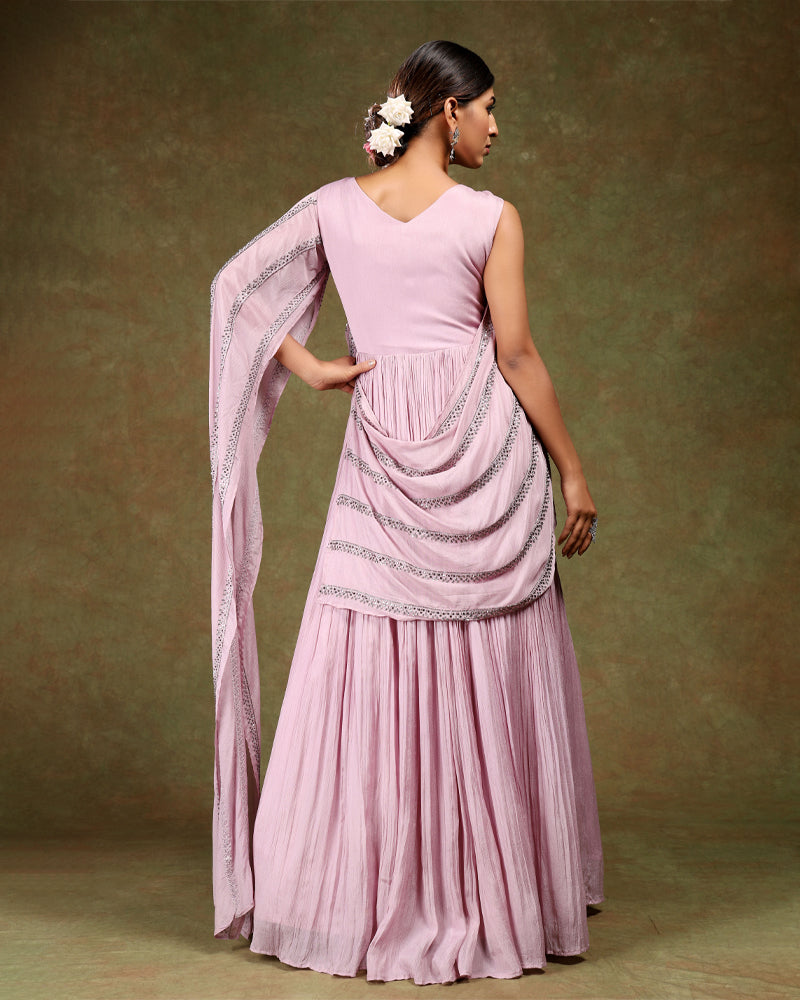 Dusty Pink Floor length Flared Gown for Party Session