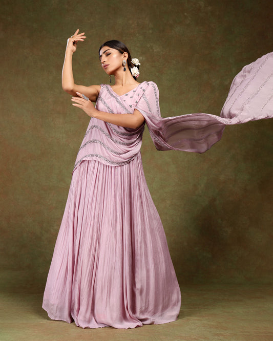 Dusty Pink Floor length Flared Gown for Party Session