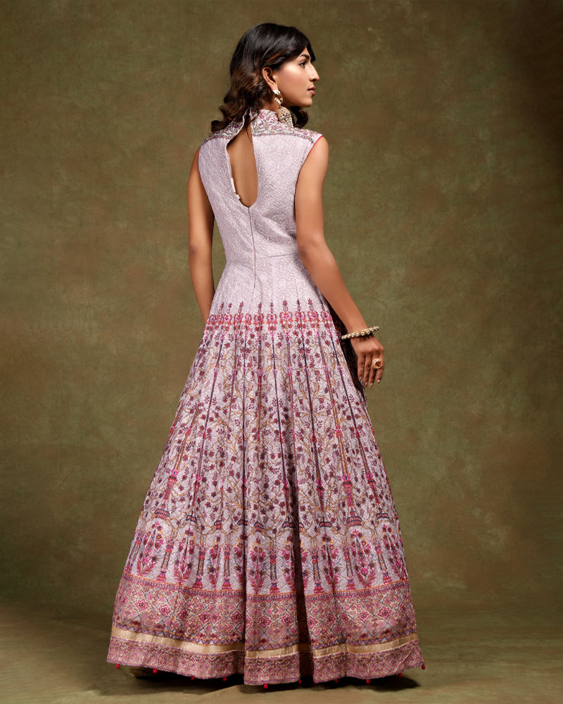 Dusty Pink Printed Style Designer Anarkali Set with Dupatta