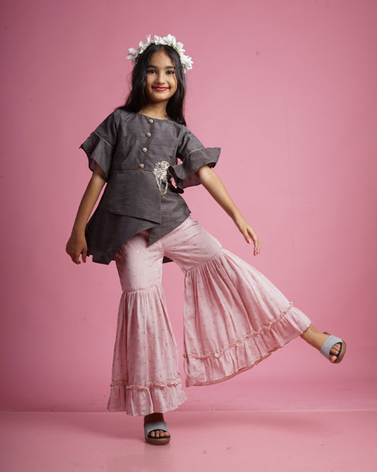 Dark Grey Top and Sharara Set for Party Session