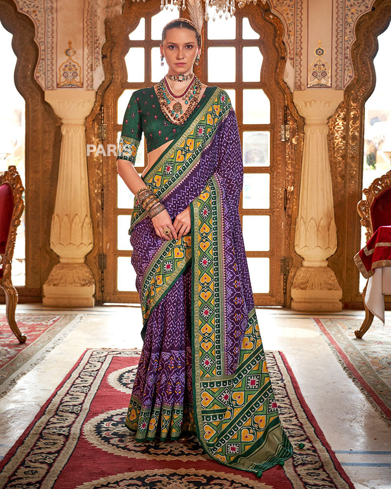 Purple Patola Silk Saree – Festive Printed Saree for Women