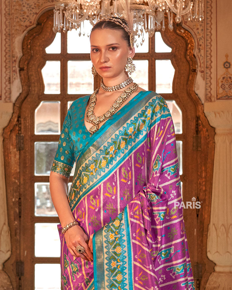 Mulberry Violet Patola Silk Saree – Traditional Printed Saree