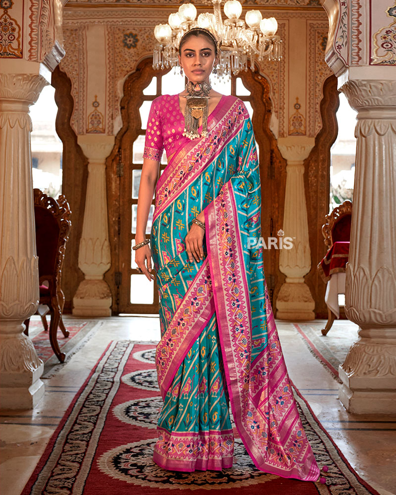 Electric Blue Patola Silk Saree – Designer Printed Saree Online