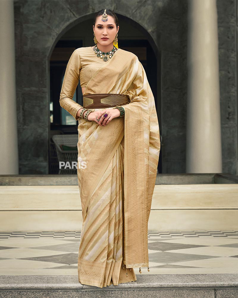 Champagne Beige Banarasi Silk Saree with Zari Weaving