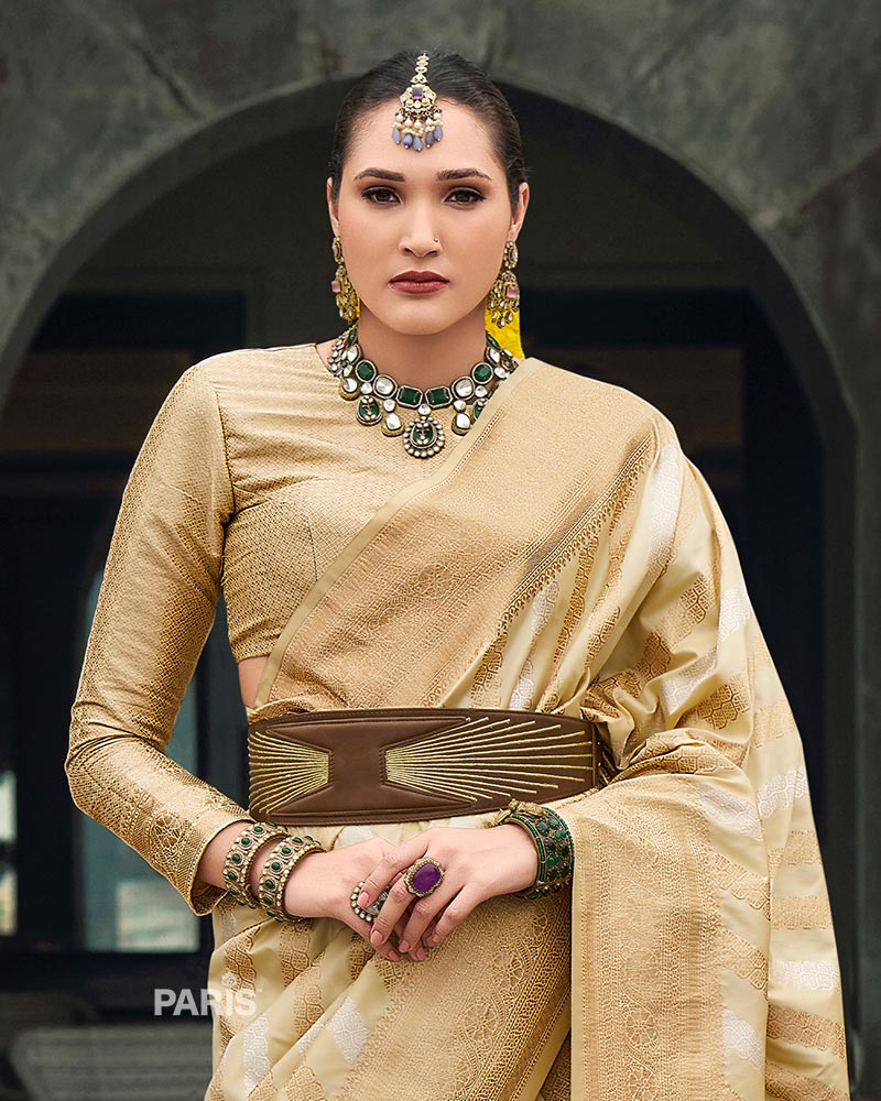 Champagne Beige Banarasi Silk Saree with Zari Weaving