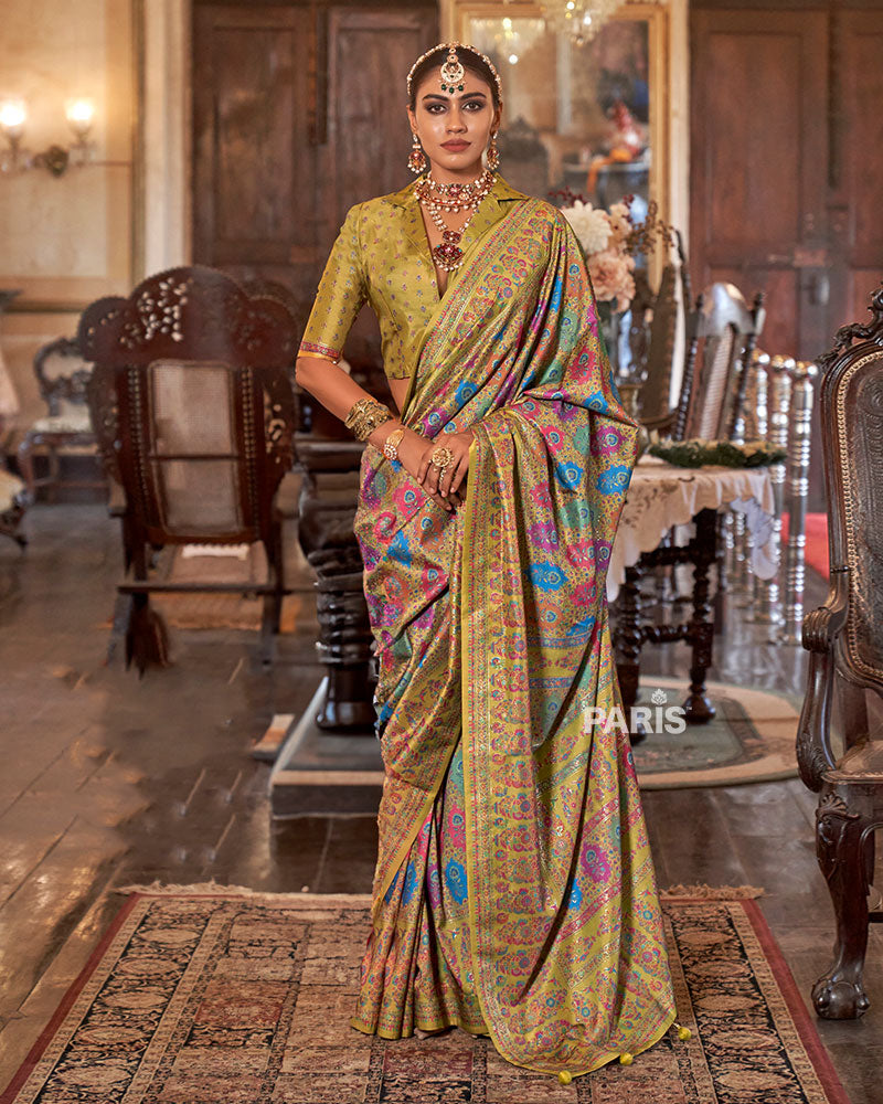 Green Silk Saree with Embroidered Pallu & Blouse