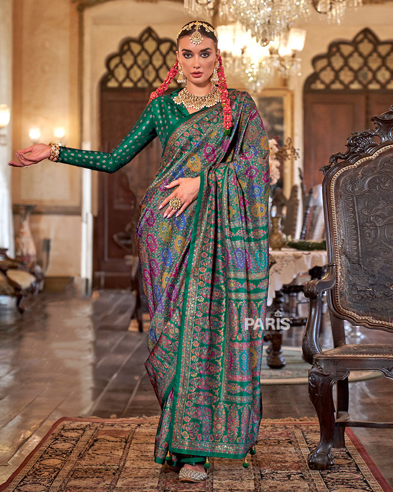 Purple Saree with Gold Embroidery & Green Pallu