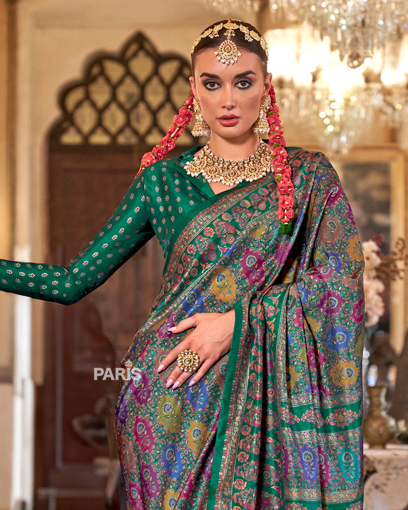 Purple Saree with Gold Embroidery & Green Pallu