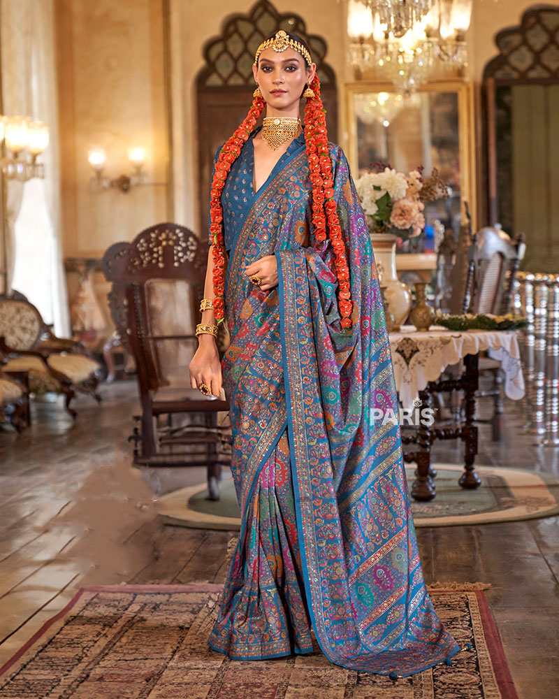 Maroon Silk Saree with Multicolor Block Prints
