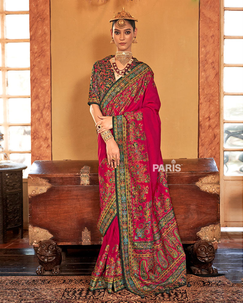 Navy Blue Silk Saree with Paisley Motifs