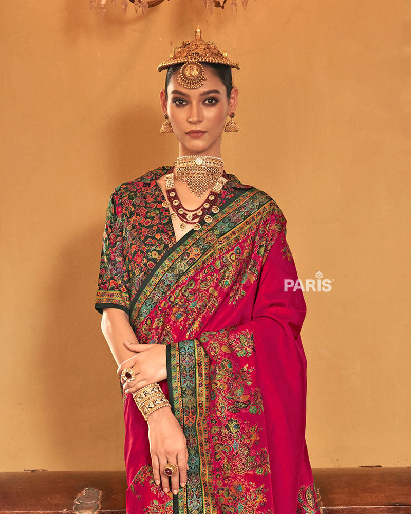 Navy Blue Silk Saree with Paisley Motifs