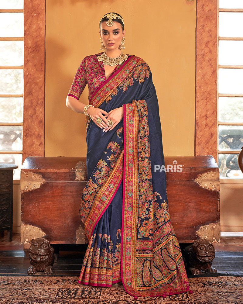 Cream Silk Saree with Paisley Border & Blouse