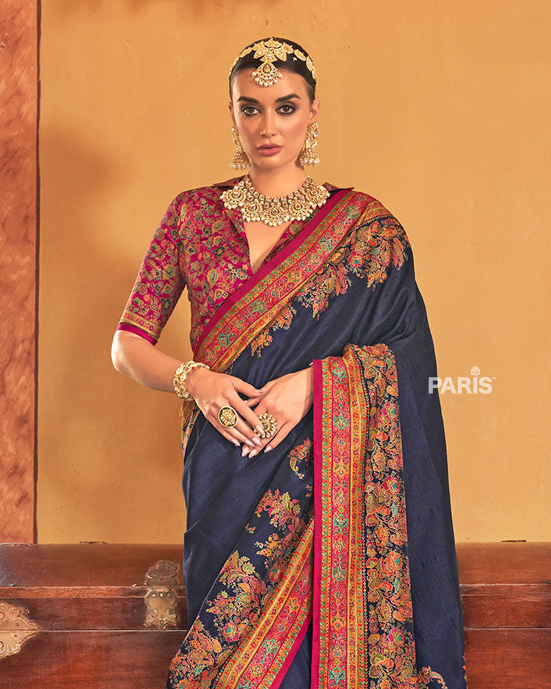 Cream Silk Saree with Paisley Border & Blouse
