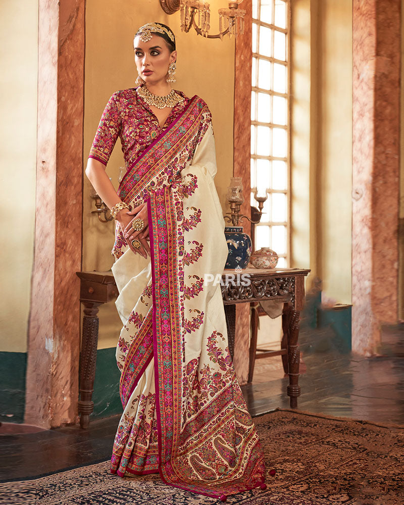 Blue Silk Saree with Multicolor Paisley Work