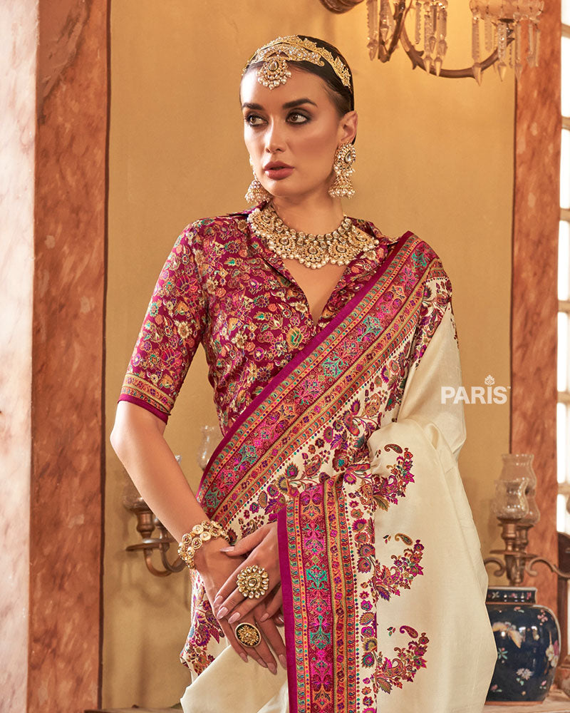 Blue Silk Saree with Multicolor Paisley Work