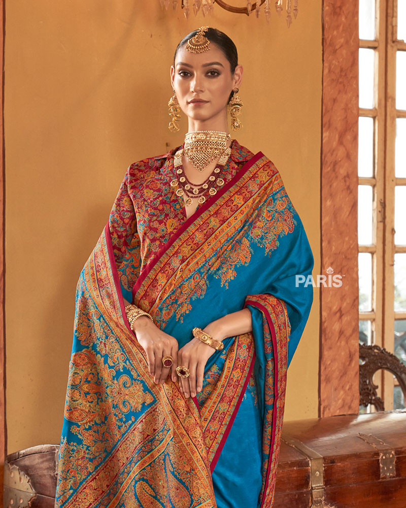 Deep Green Paisley Printed Silk Saree