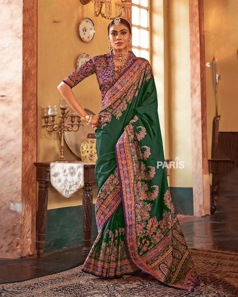 Pink Silk Saree with Paisley Print & Blouse