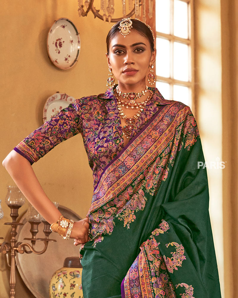 Pink Silk Saree with Paisley Print & Blouse