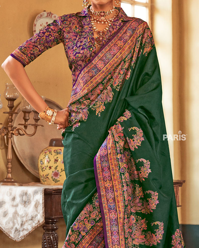 Pink Silk Saree with Paisley Print & Blouse