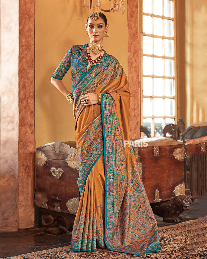 Peacock Green Silk Saree with Paisley Print