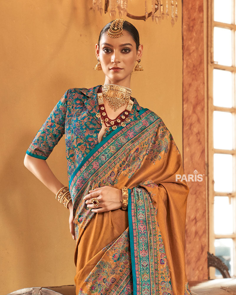 Peacock Green Silk Saree with Paisley Print