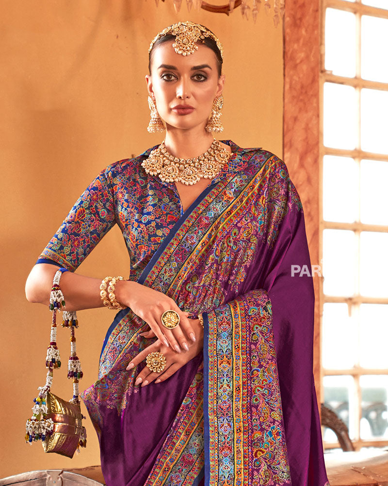 Beige Patola Silk Saree with Orange Border & Blouse