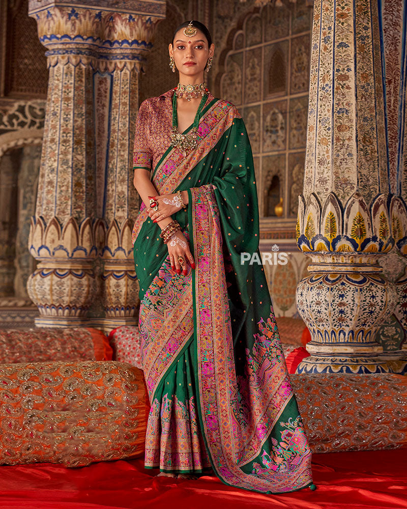 Yellow Silk Saree with Floral Motifs & Blouse