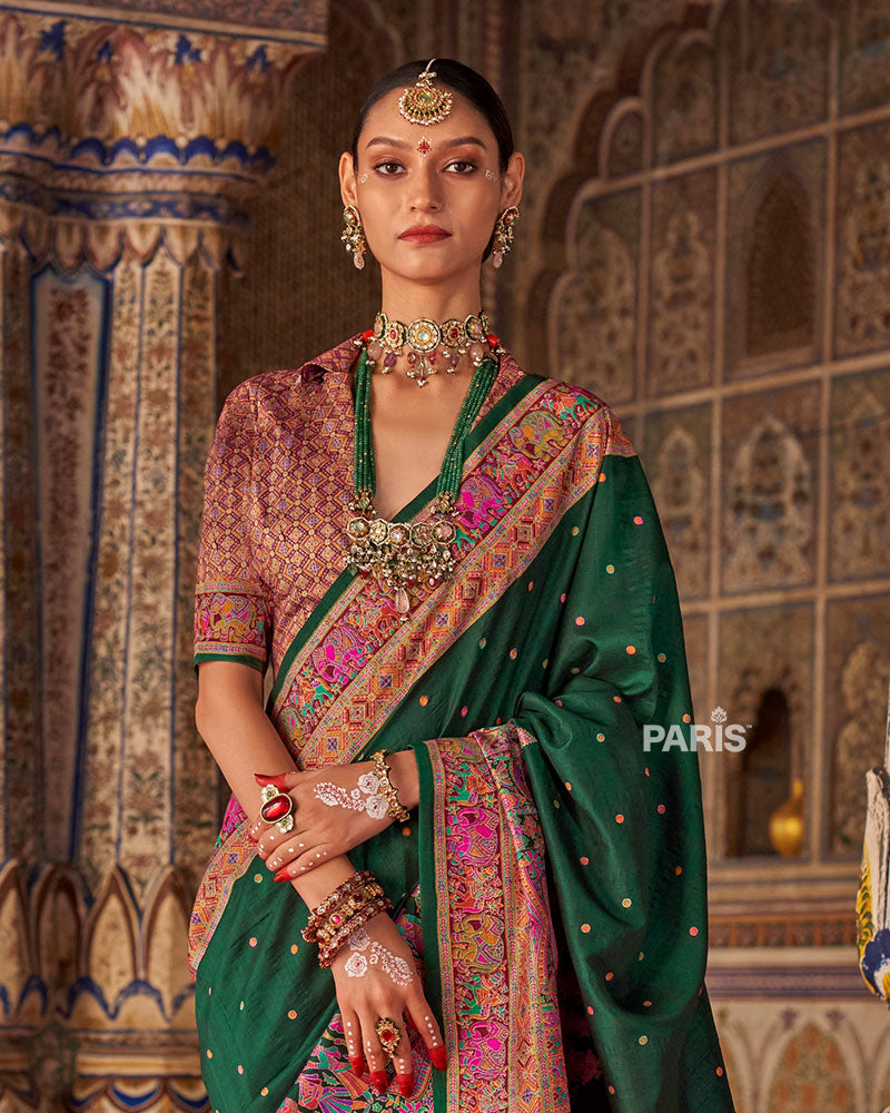 Yellow Silk Saree with Floral Motifs & Blouse