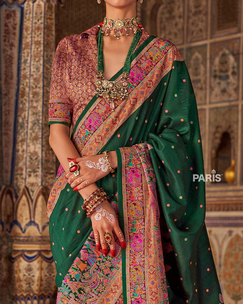 Yellow Silk Saree with Floral Motifs & Blouse