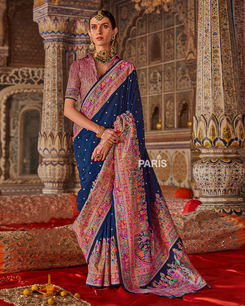 Red Silk Saree with Floral Motif Print Border