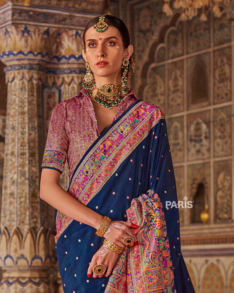 Red Silk Saree with Floral Motif Print Border