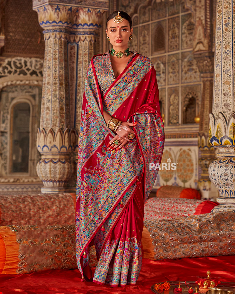 Hot Pink Banarasi Silk Saree with Zari Work
