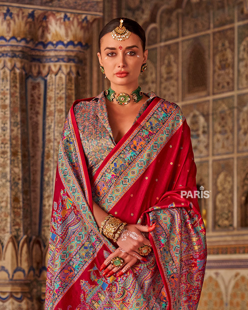 Hot Pink Banarasi Silk Saree with Zari Work