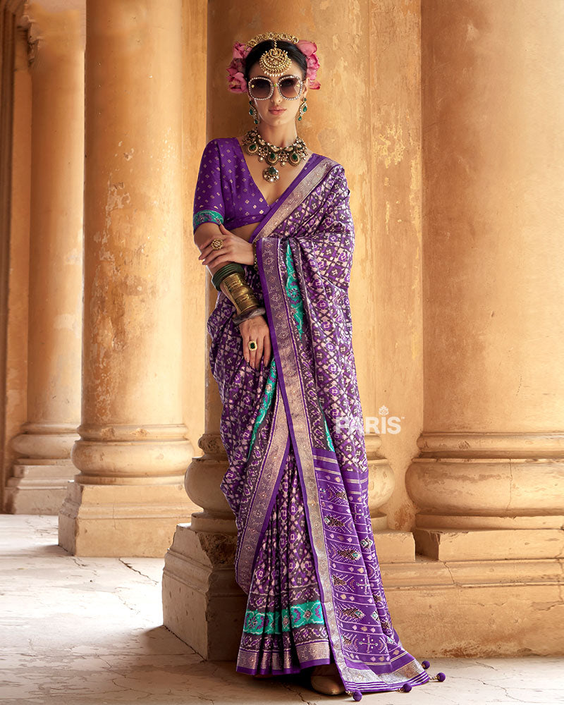 Violet Patola Silk Saree – Designer Zari Border Festive Saree