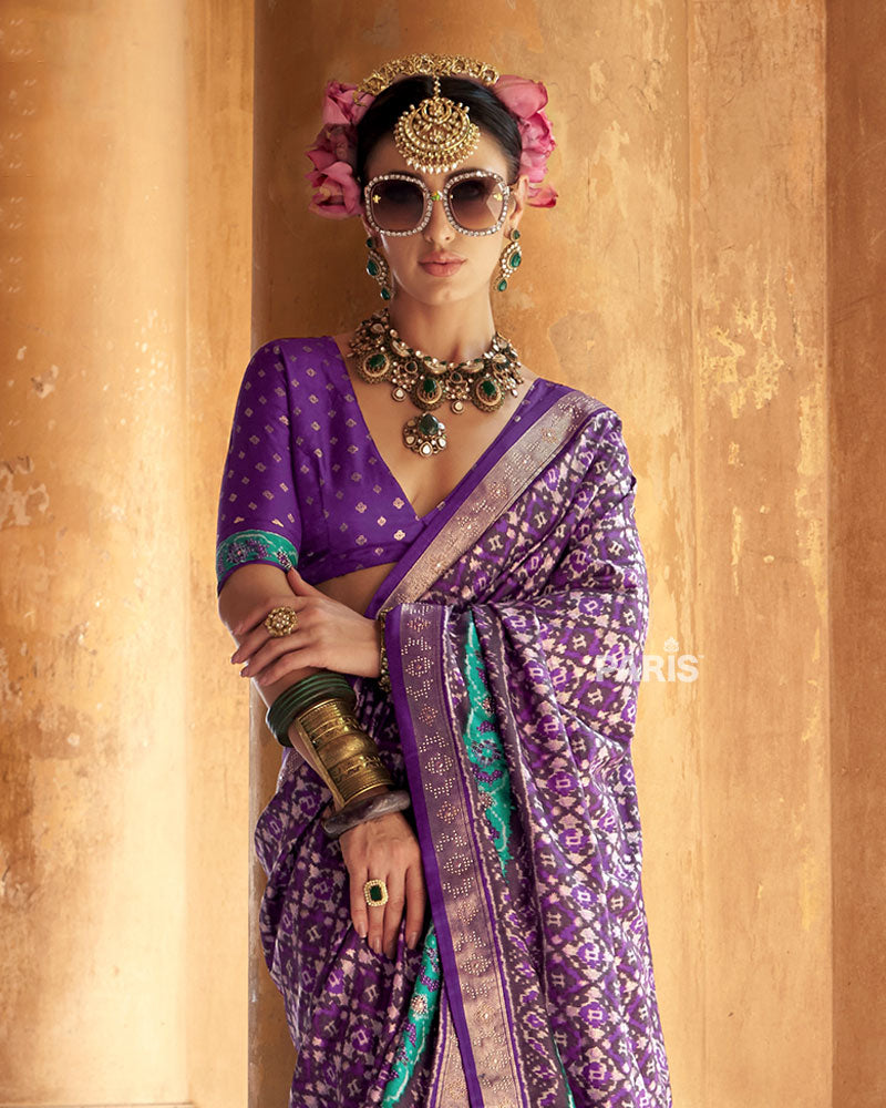 Violet Patola Silk Saree – Designer Zari Border Festive Saree