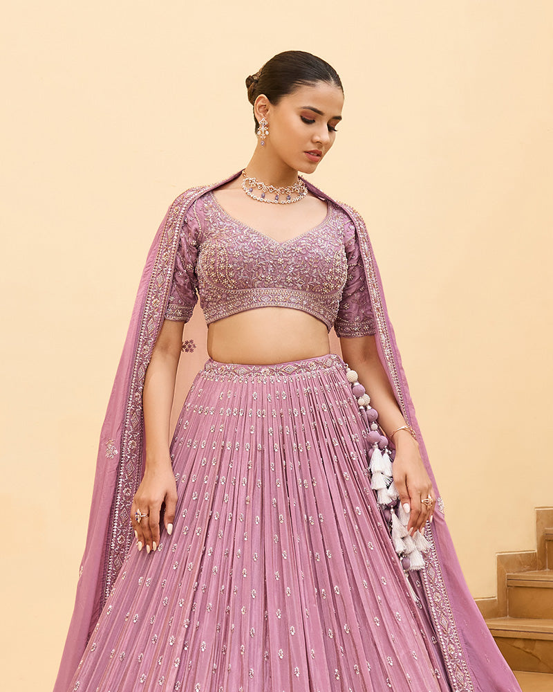 Lavender Designer Embroidered Lehenga Set with Dupatta