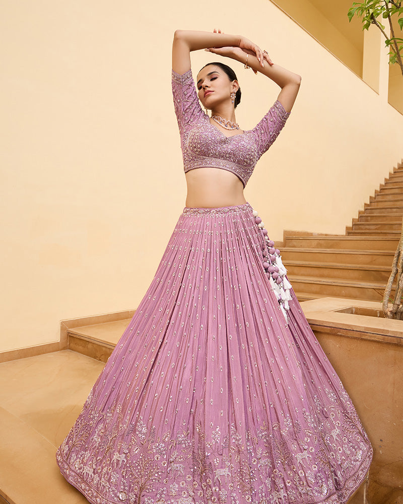 Lavender Designer Embroidered Lehenga Set with Dupatta