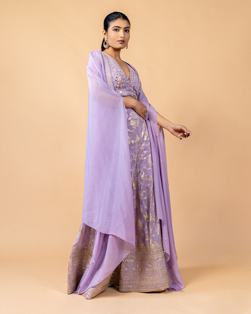 Lavender Palazzo Suit with Crop Top and Jacket Style Dupatta